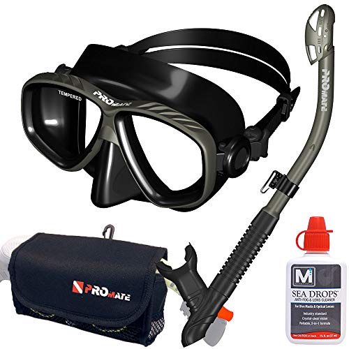 Promate Set de Máscara de Snorkel Juego con Bolsa, Limpiador de Lentes Anti-vaho, bk/ti