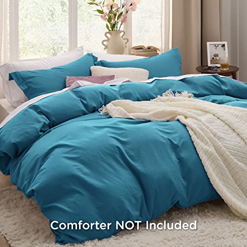 Image of Bedsure Teal Duvet Cover Queen Size - 3 Pieces Prewashed Cotton-Like Polyester Extra Soft Bedding Set, Includes 1 Duvet Cover 90x90 Inches with Zipper Closure & 2 Pillow Shams, Comforter Not Included