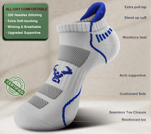 Image of BULLIANT Men Running Ankle Socks 6Pack-Cushioned Support-Low Cut No Show | Fully Terry Sole | Arch Support | Seamless Toe Closure | Moisture-Wicking Breathable Mesh | Reinforced Heel&Toe