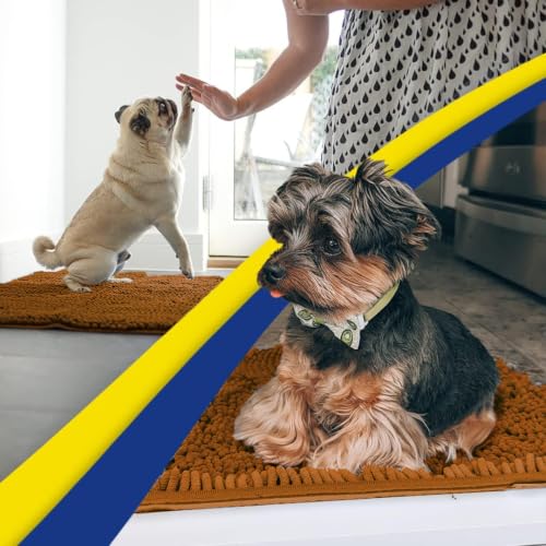 Image of Muddy Mat | Super Water Absorbent Door Mat Indoor, Microfiber Quick Dry Chenille Entryway Rug, Slip Resistant Front Door Mat, Indoor Mats for Entryway, Machine Washable Pet Rug, Amber 2ft x 4ft