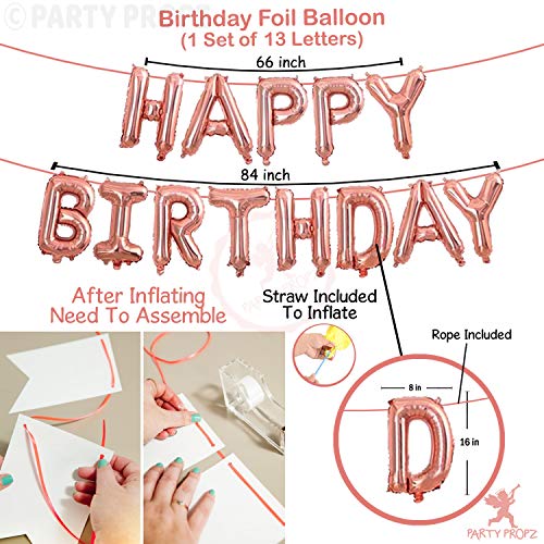 Image of Party Propz Rose Gold Happy Birthday Letter Balloons - Foil For Unicorn, Princess, Photo booth, 1st, Girls, Room, Wife, Women Baloons, Letters Words, Banner (cardstock) Decorations Party Supplies