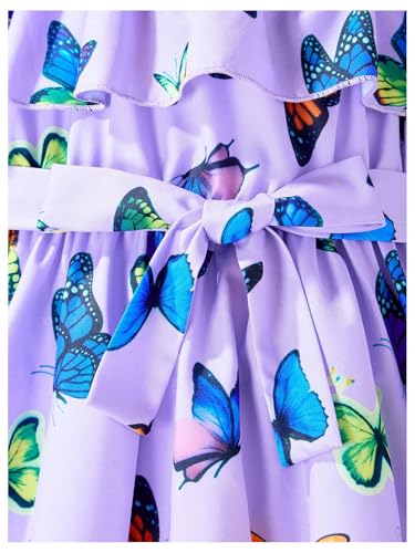 Girl's Butterfly Flowy Dress Cold Shoulder Ruffle Belted A Line Birthday Fairy Dresses4