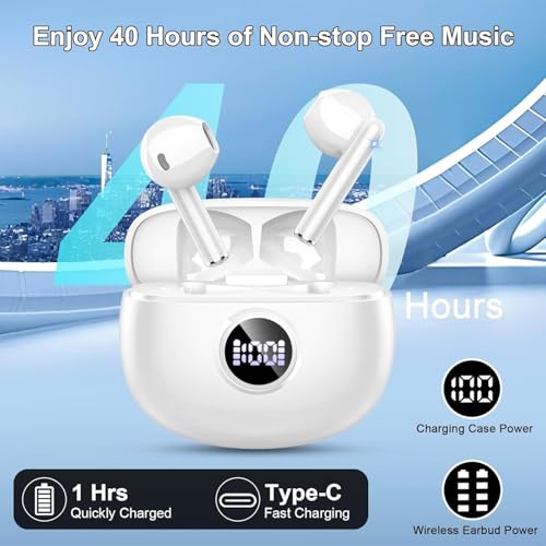 Image of Drsaec Bluetooth Headphones, 6D Deep Bass In-Ear Headphones Wireless Bluetooth 2026 40 Hours Wireless Headphones with 4 ENC Mic, Noise Cancelling Ear Buds, USB-C, IP7 Waterproof Sports Earphones