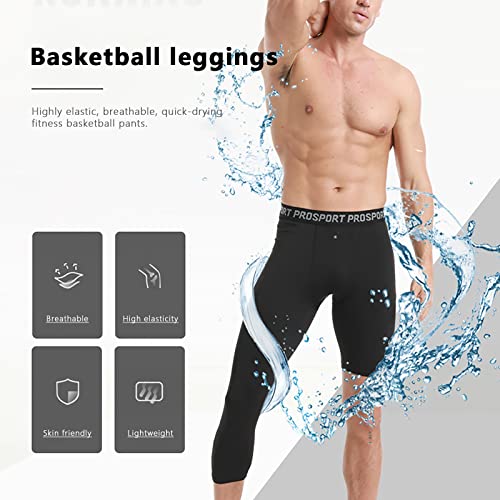 Men's Boy's Compression Pants One Leg Tights 3/4 Legging Athletic Base Layer Underwear for Basketball Running Gym2