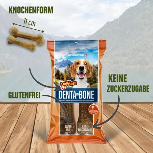 DeliBest DentaBone Strauss I Kauknochen Hund leicht verträglich ohne Gluten I Kaustange Hund für die Zahnreinigung I Hundesnacks für groß und klein I Hundekauknochen 2 x 60 g
