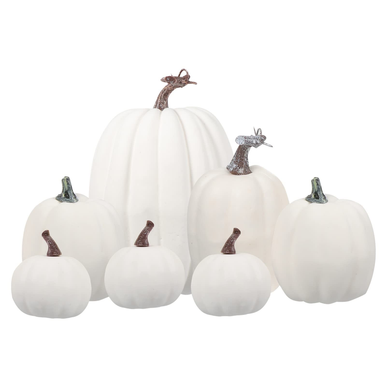 IMIKEYA 7 Pcs Assorted Artificial Pumpkins White Fake Pumpkins Halloween Pumpkins DIY Foam Pumpkins Faux Farmhouse Pumpkins for Fall Halloween Thanksgiving Tabletop Centerpiece Wedding Decor