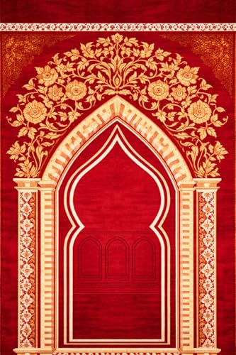Image of Janamaz Prayer Mat Turkey Soft Velvet | Namaz Mat, Janimaz Namaz Aasan, Islamic Prayer Rug for Salah | 70x110 CM (Printed Ruby)