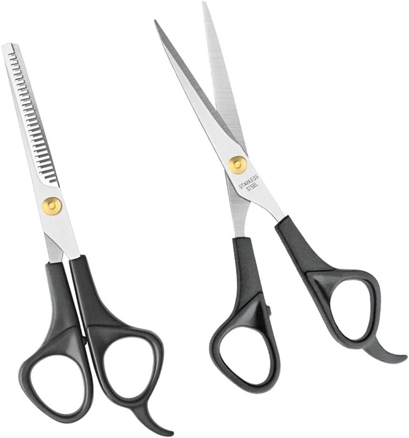 GTNINE Razor Barber Personal Hairdressing Hair Sharp Edges Cutting Thinning Shear Scissors 2 Pieces Black