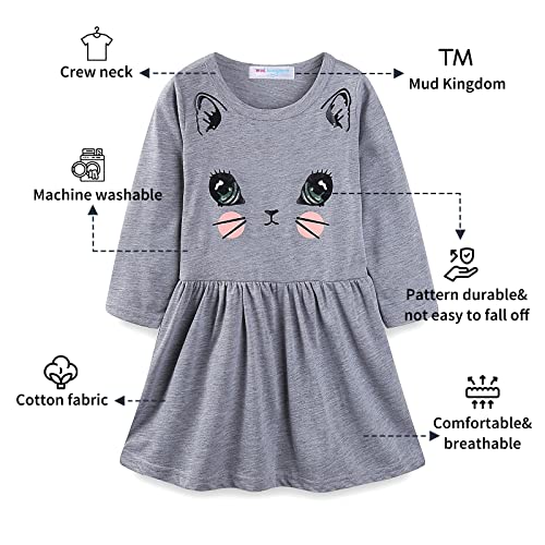 Mud Kingdom Little Girls Cotton Dresses Long Sleeve Cartoon Cat Prints Casual2