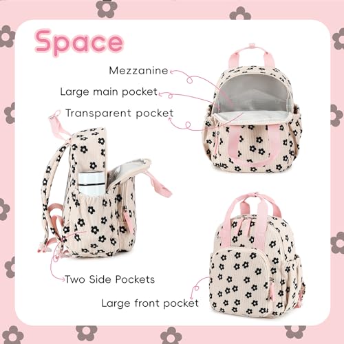 Image of Bluboon Toddler Backpack for Girls Boys 2-4 Cute 12 inch Preschool Kindergarten Backpacks Kids Daycare Bags School Travel (Black Flower-Beige, Age 2-4 (12 inch H not Fit A4 Folder))