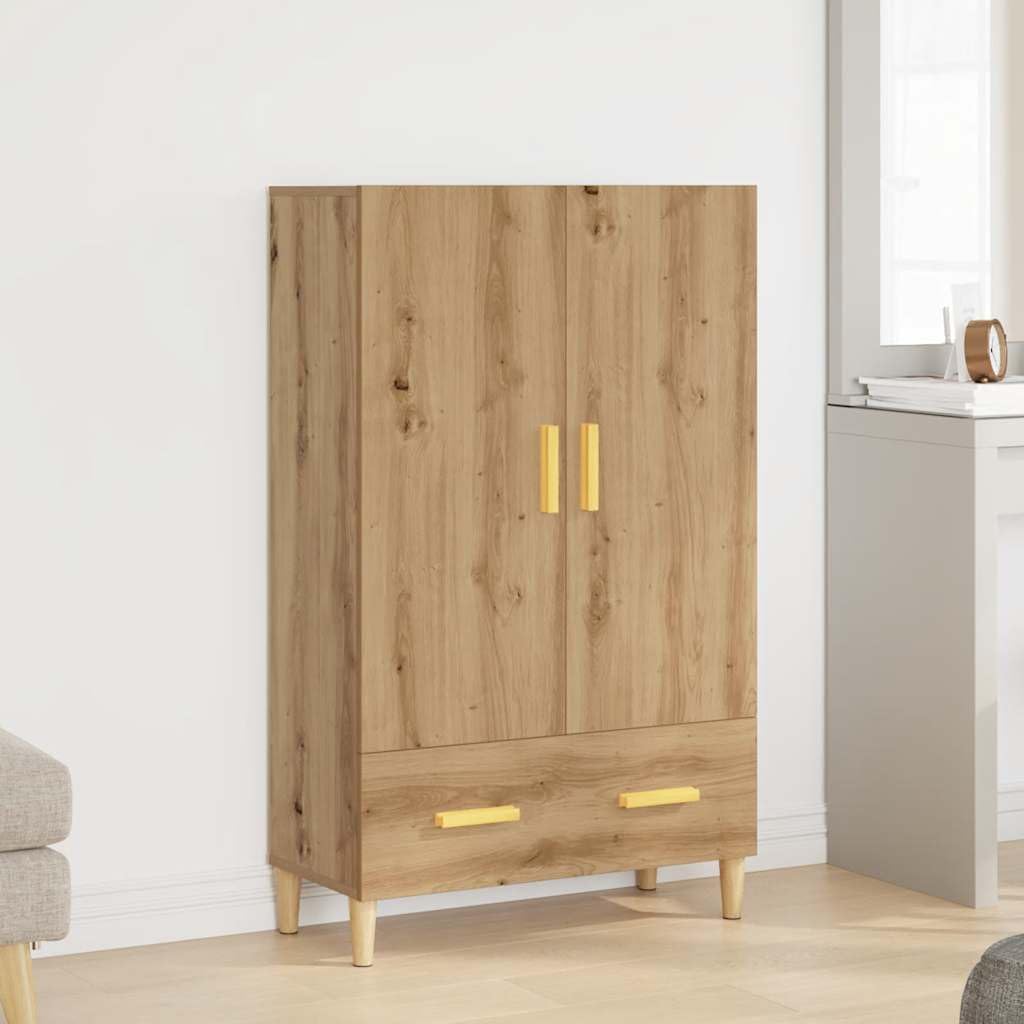 Tabla alta de roble Artisan de 70x31x115 cm con puertas y cajón para salón