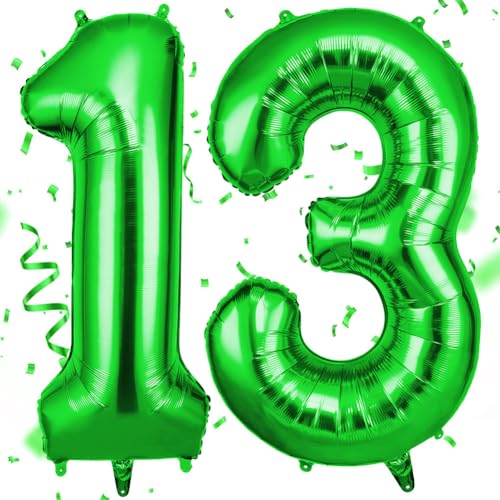 OFFCUP Ballon Chiffre 13 Vert | Anniversaire 101cm | Numéro de Ballon | Décoratif D'hélium | Decoration Fête Vacances Ans