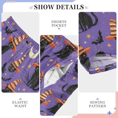 Halloween Black Cat Bat Boys Pants for Kids Jogger Pants with Pockets S4