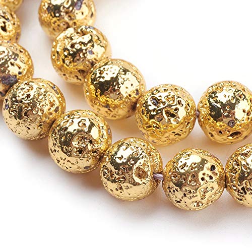 Beadthoven 5Strands Electroplated Natural Lava Bead Strands 12Mm Rock Round Gold Plated Stone Bead Charms For Jewelry Making Women & Men’s Bracelets Handmade Accessories Finding Supplies #TOP11