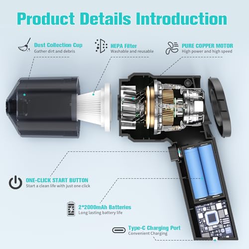 WOKEGI Cordless Mini Car Vacuum (10,000 PA, USB-C, 2000 mAh) — view 3
