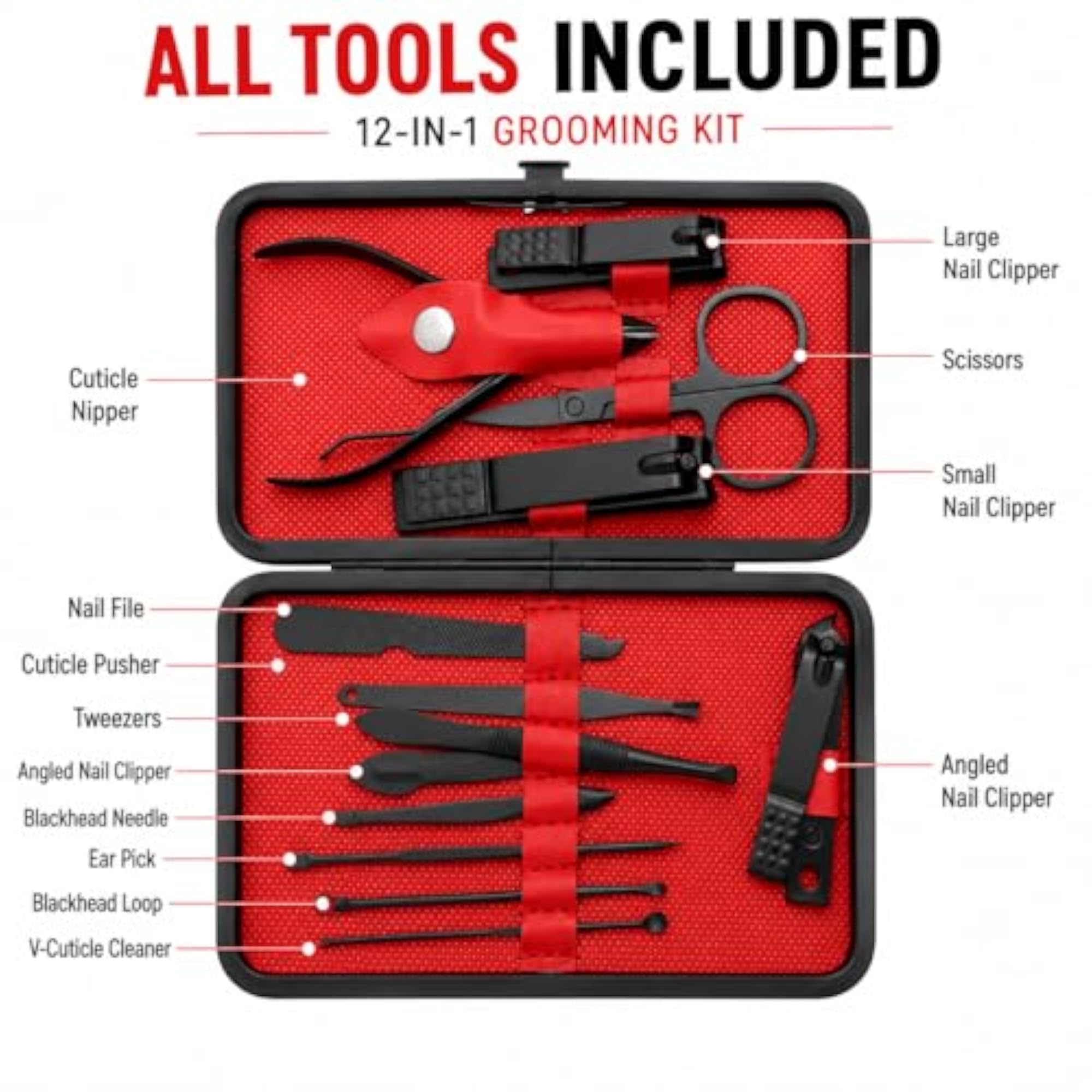 12 in 1 Manicure Pedicure Kit, Grooming Set for Men & Women
