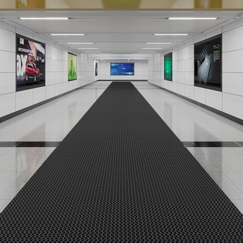 errzom Pool Floor Mat for Deck Outside Drainage Non Slip Pad Rugs Commercial Wet Area Anti-Slip Mats for Shower Room Public Toilet Hallway Garage Poolside Decorative Mats,Black,3×10FT