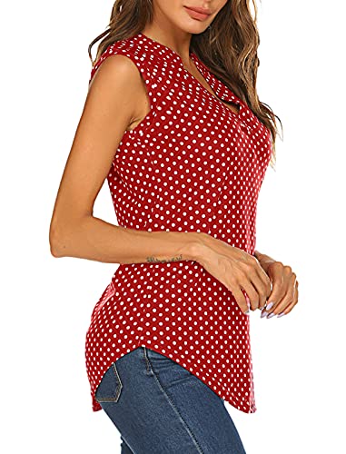 Halife Womens Sleeveless Shirts Summer Tops Casual Tanks V Neck Office Wear Red L #TOP3