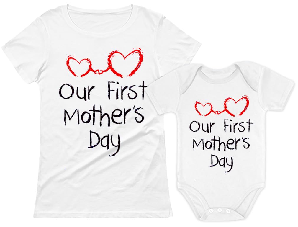 TstarsTstars Our First Mothers Day Mommy and Me Matching Outfits Mom and Baby Shirts Set