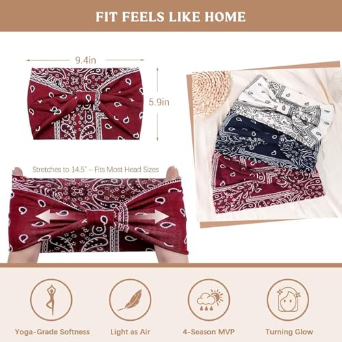 Image of Awumbuk Wide Headbands for Women Knotted No Slip Head Bands Soft Turban Headband Hair Accessories Boho African Solid Color Head Wraps for Women Yoga Workout Pack of 6(Boho)