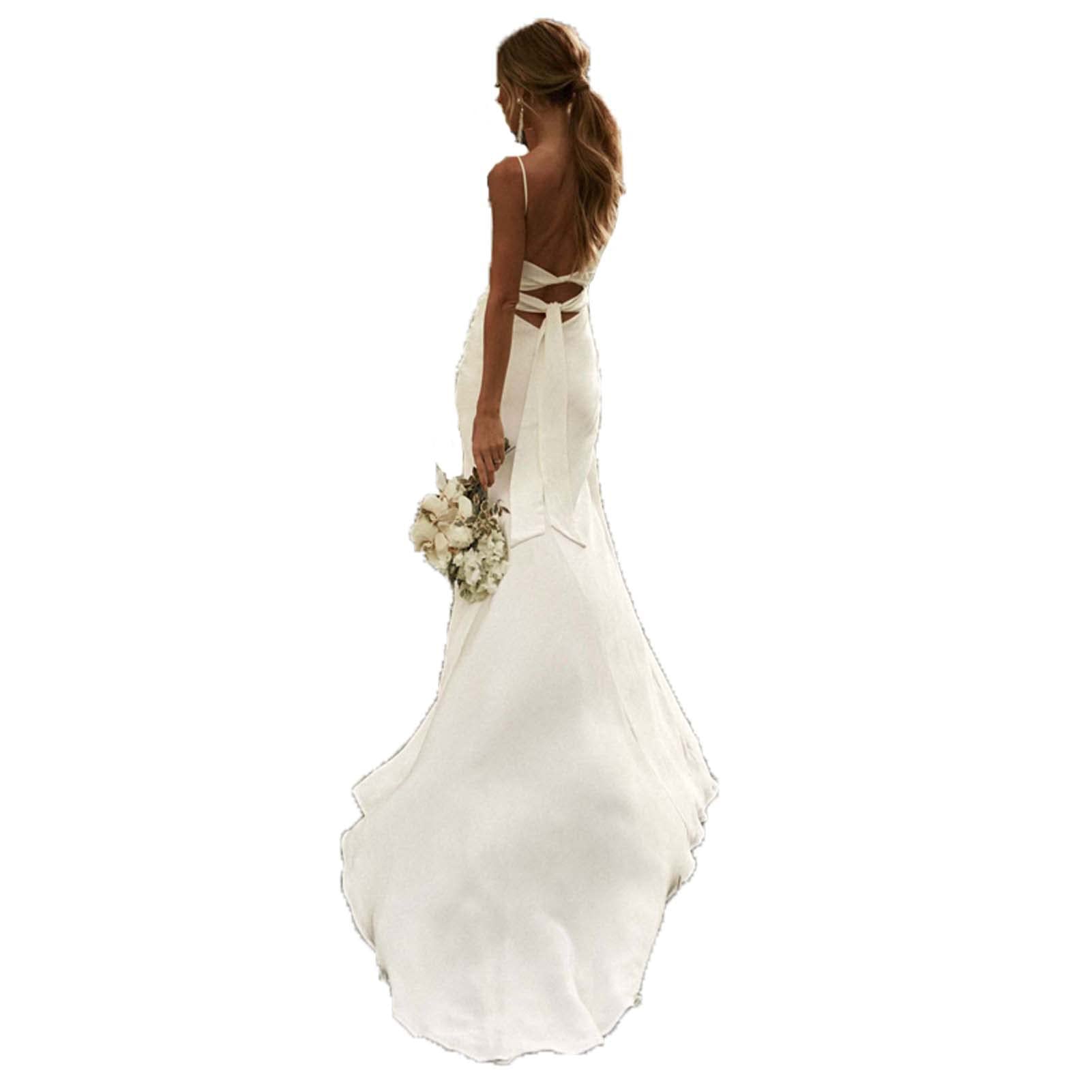Vestido de Novia, Vestido de Novia de Pecho Bajo, Vestido de Dama de Honor sin Mangas, Blanco, 16