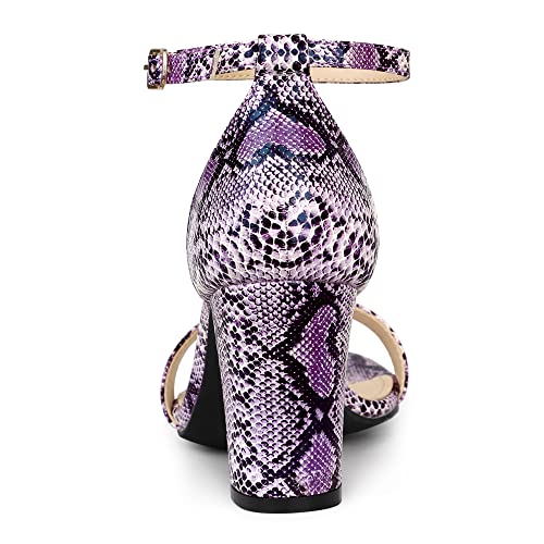Allegra K Women's Snakeskin Heels Chunky Heels Ankle Strap Sandals3