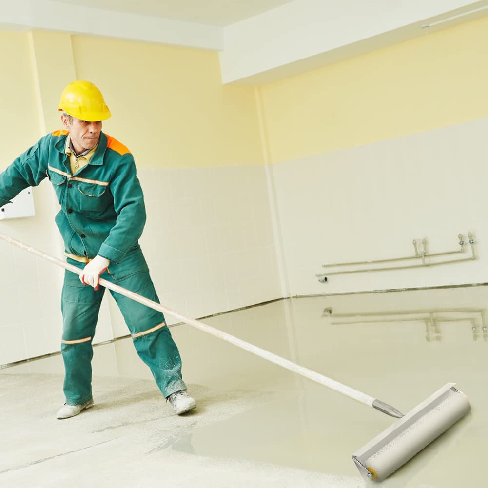 Rouleau Débulleur, 500mm 21mm Rouleau à Pointes Screeding Compound Roller, avec Protection Anti-éclaboussures, Blanc