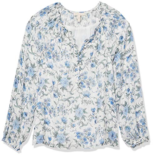 Rebecca Taylor Women's Long Sleeve Esmee Floral Top, Oxford Combo, 4