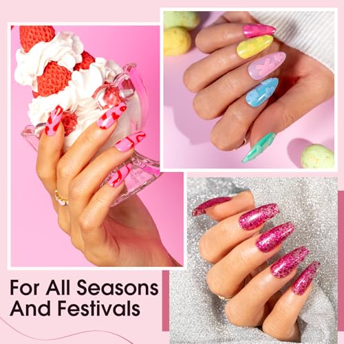 Image of ROSALIND 65PCS Gel Nail Polish Set, 60 Colors Glitter Red Gel Polish with 5 Bottles of Base and Glossy Matte Top Coat Soak off Nail Set Suitable for All Seasons