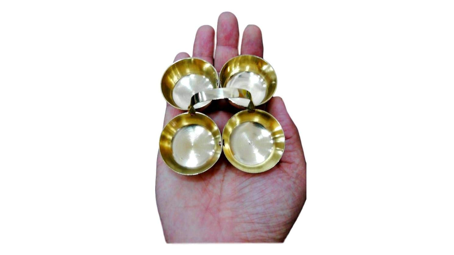 Denique Brass Puja Roli Chawal, Elaichi, Mishri 4 Bowl Stand/Brass Chowmukh Haldi Kumkum Holder Chowmukh 4 Bowl Holder Patra for home Temple,9 x 9 x 6 Centimeters(Medium) 3