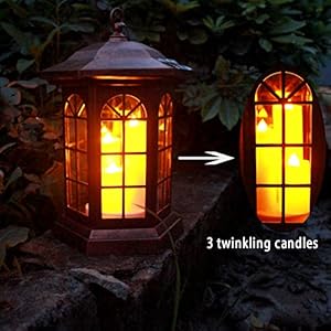 Solar Outdoor Waterproof Hanging Lantern, Garden Decorative Solar Lights PVC Upgrade 3 LED Flickering Flameless Candle Decorative Lights for Garden(Garden Candle) Solar Outdoor Waterproof Hanging Lantern Garden Decorative Solar Lights PVC Upgrade 3 LED Flickering Flameless Candle Decorative Lights for GardenGarden Candle