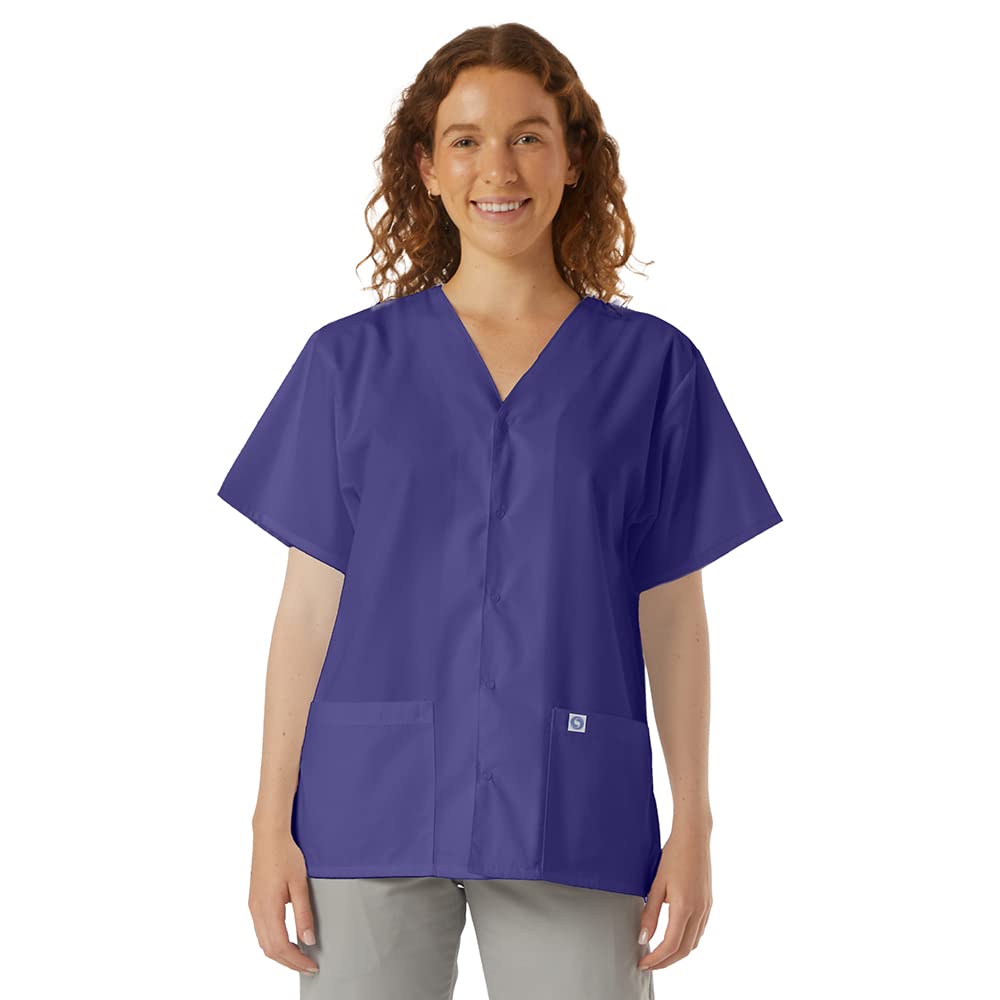 SPECTRUM UNIFORMS Scrub Tops Tunic Tops with Snap Front Women V-Neck Soft Fabric Ideal for Medical Professionals, Hospital and Lab Work Wear- 218C Purple