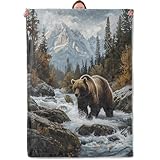 Grizzly Bear Theme Blanket Gifts for Women Girls, Soft Warm Lightweight Flannel Throw Blankets for Living Room Home Sofa Travel Decor 50" x 60"