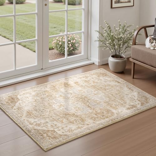 tchdio 2x3 Entryway Rug - Non-Slip, Washable, Beige