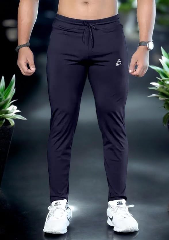 Image of Men's Athletic Track Pants, Pack of 3, Black Navy Grey, Drawstring Waist, Slim Fit