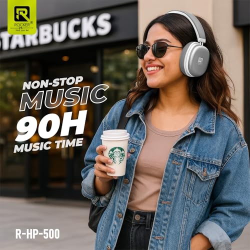 Image of Rocker RHP500 Wireless Bluetooth Over Ear Headphones with Mic, 30Hrs Battery, 40mm Drivers, 40ms Low Latency Gaming, ENx Noise Reduction, Bluetooth v5.4, Soft Cushions (Silvery)
