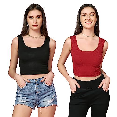 Image of TOPLOT Women's Solid Ribbed Round Neck Sleeveless Slim Fit Tank Top (5069)