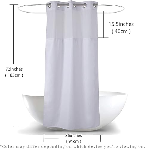 Miniatura 6 de Cortina de ducha de tela sin gancho, 36 pulgadas de ancho x 72 pulgadas de largo, con forro de poliéster a presión con imanes, parte superior