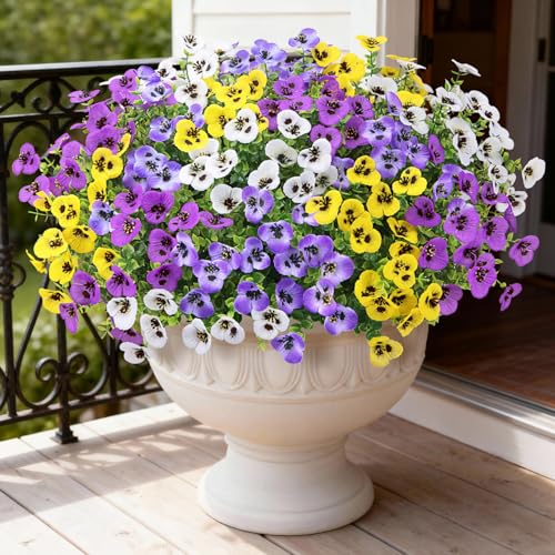 Image of Bassion 16 Bundles Artificial Pansy Flowers for Outdoors Decorations, Mixed