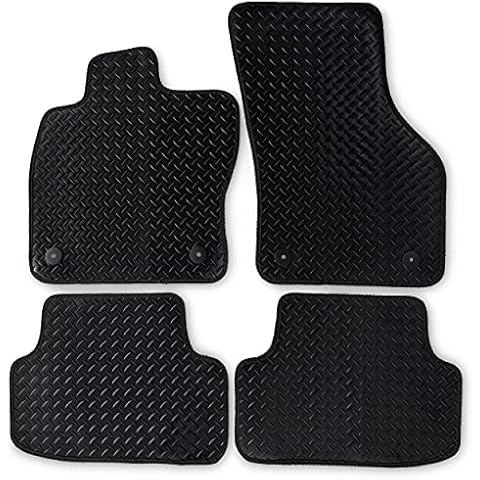 Safe Travel 4 Piece Heavy Duty Rubber Car Mats With Clips 3mm Thick Black With Black Trim For Skoda Octavia III Type 5E (2013-2017) Cover
