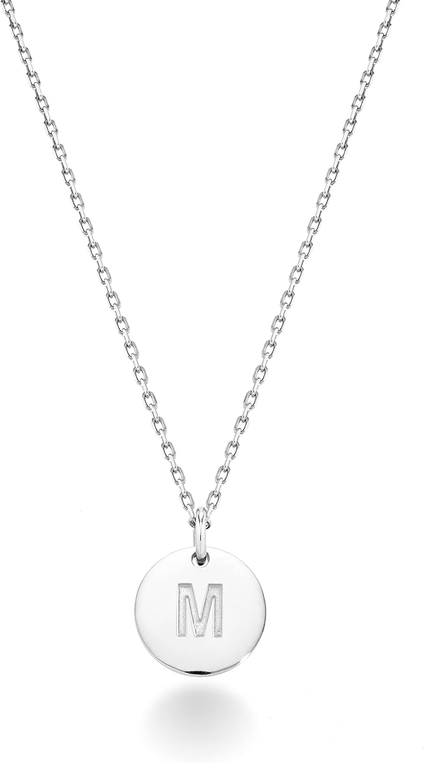 Miabella 925 Sterling Silver or 18K Yellow Gold Plated 925 Sterling Silver Dainty Round Initial Pendant Necklace for Women, Adjustable Chain 18 to 20 Inch, Letters A-Z, Made in Italy