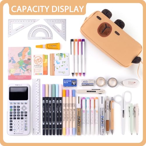 Image of CICIMELON Cartoon Pencil Case, Large Capacity Pen Pouch with Embroidered Animal Design, School Supplies Bag for Kids, Teens, Students (Brown Capybara)
