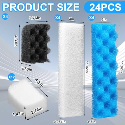 Image of Threlaco 24 Pcs Aquarium Filters Media Sponge Set, Compatible with 406 /407