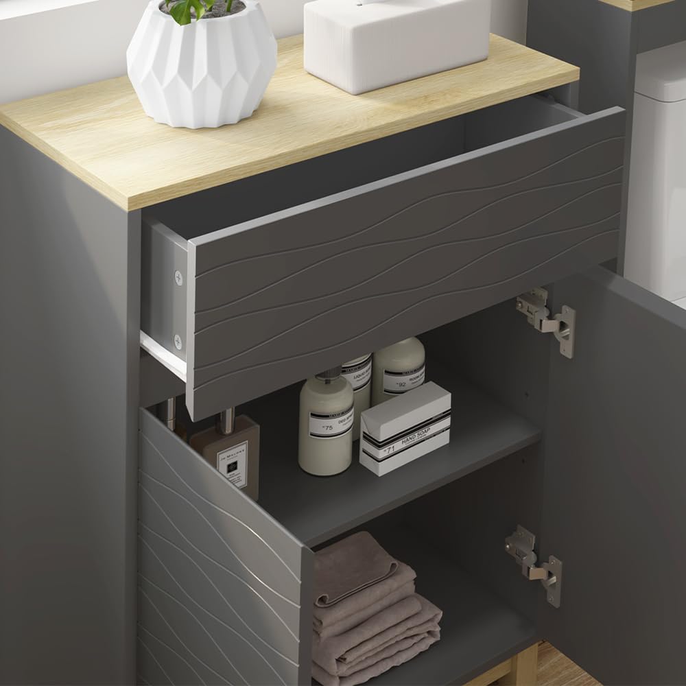 Vicco Meubles Bain Livia, Anthracite/chêne, 6 pièces