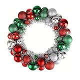 NJN 13in/33cm Christmas Ball Wreath Ornament, Red Green Silver Christmas Decoration, Home Party Front Door Decorative Shatterproof Hanging Xmas Decors