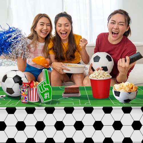 Image of Hxezoc 3 Pack Disposable Soccer Plastic Tablecloths, 54 x 108 Inches Soccer Waterproof Table Cover for Sports Birthday Party Baby Shower Decorations Outdoor Indoor Party Supplies