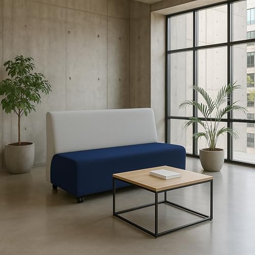 Image of FDP Pro Series Upholstered Armless Mobile Sofa with Tech Outlet, USB Charging and Locking Casters for Portability Commercial Seating for Hotel Lobby, Office, Restaurant, Waiting Room - Navy /Gray