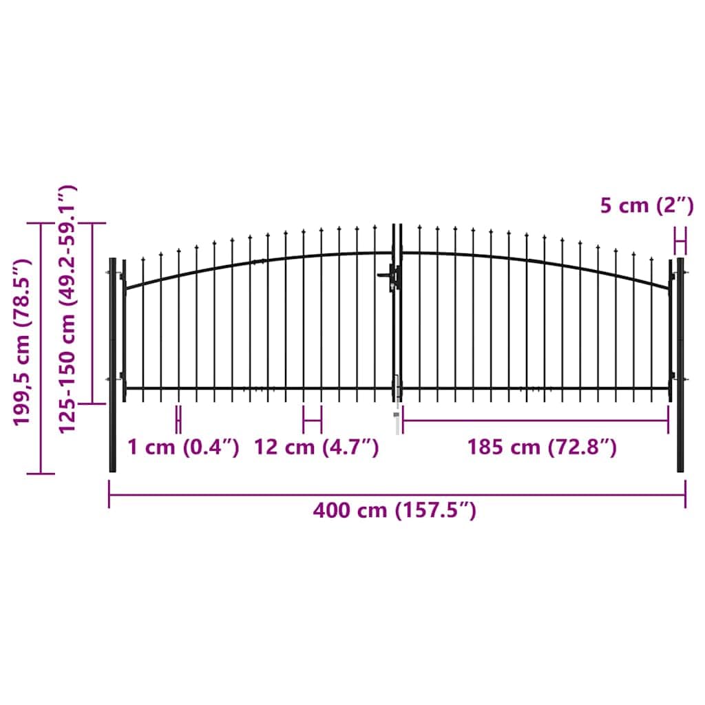 vidaXL Puerta Doble para Valla Woerden con Puntas de Lanza Barrera Cancela de Cerca Jardín Patio Granja Entrada Estable y Duradera 400x199,5 cm
