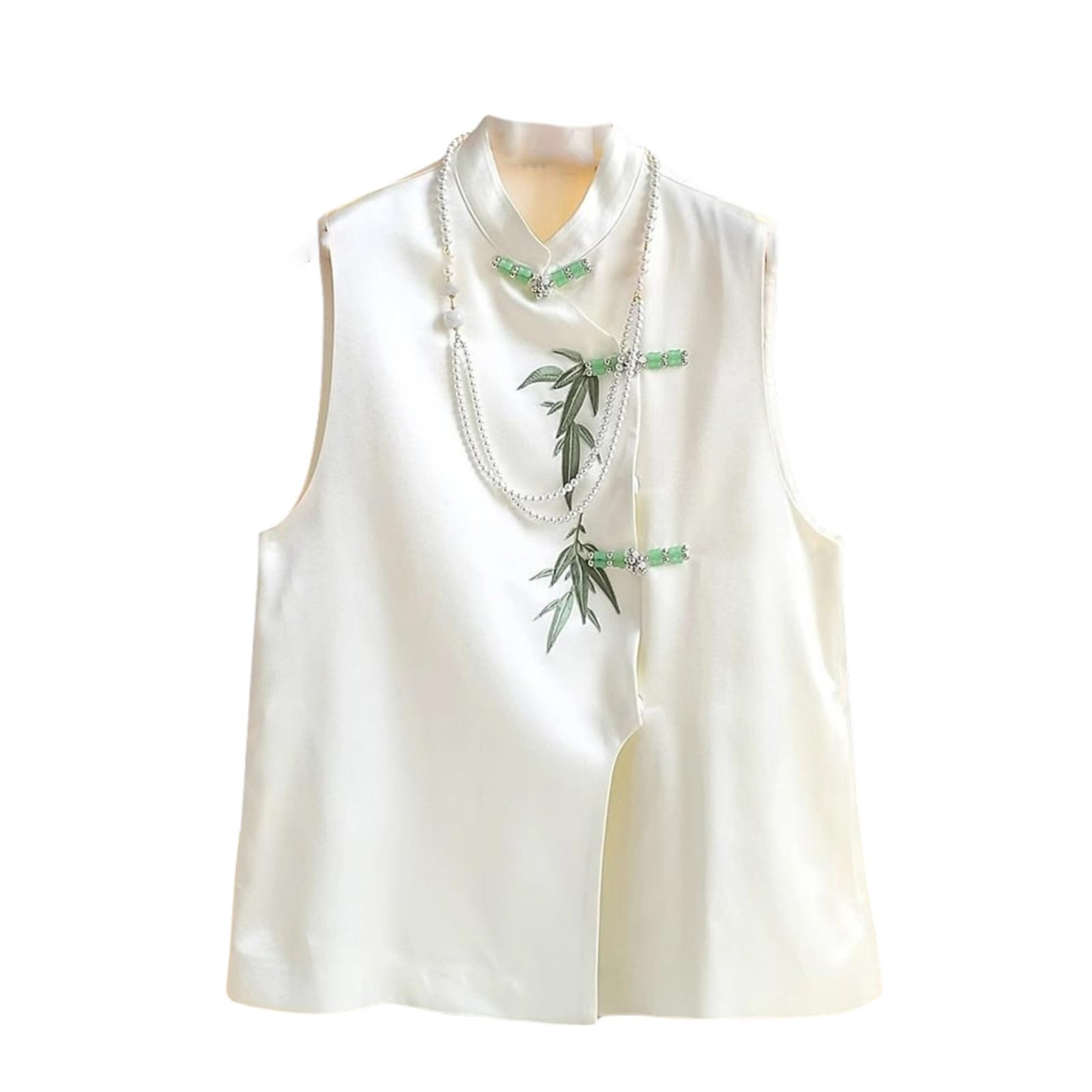 Camiseta sin mangas bordada estilo chino mujer con botones tradicionales chinos 6