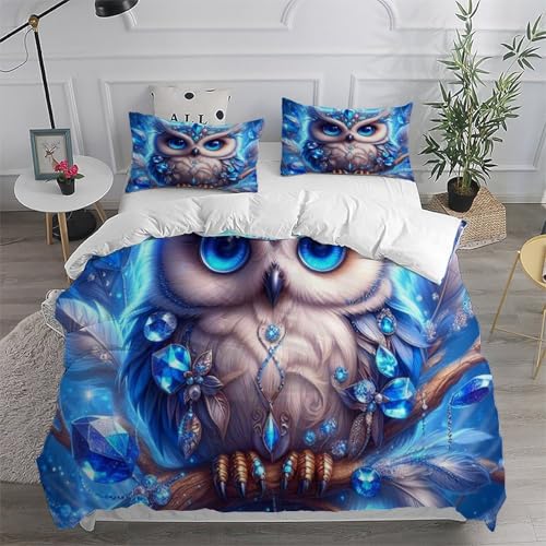 Linge de lit hibou 3D Super King 260x220cm en microfibre premium de qualité supérieure - 6